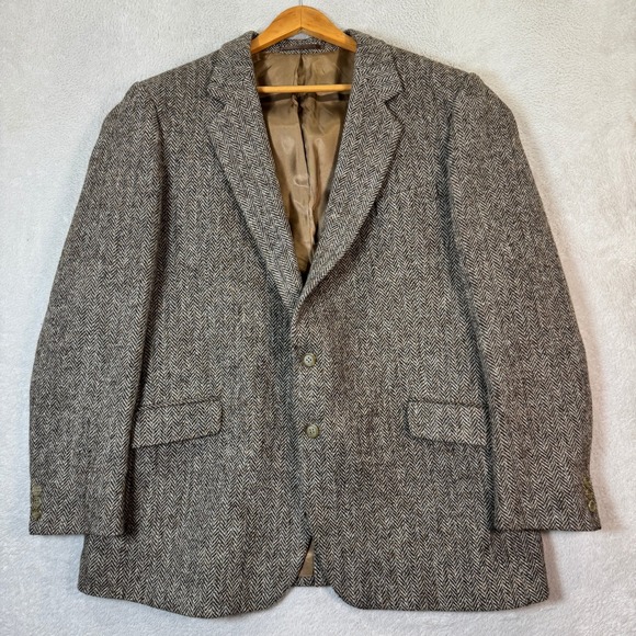 VINTAGE Harris Tweed Blazer Mens 46L Wool Herringbone...